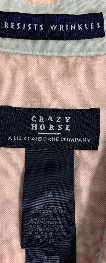 Crazy Horse Pink Collared Long Sleeve Button-Up Mens Shirt Sz 14 Preppy Academia